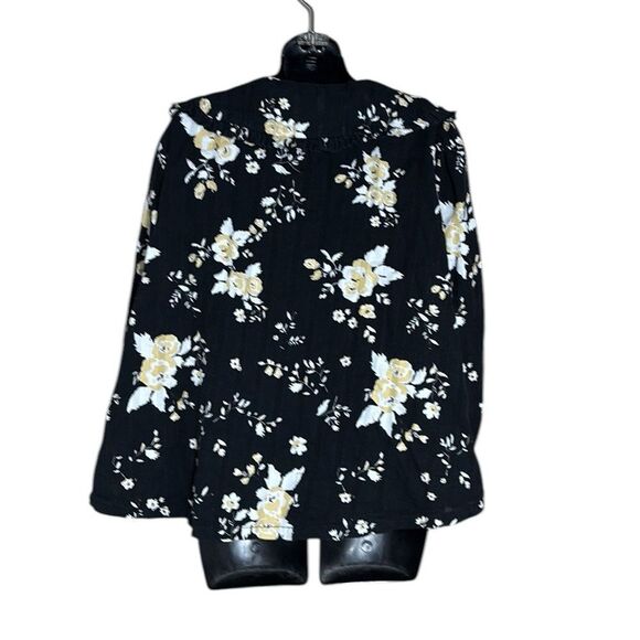 Free people women’s medium floral blouse Peter Pan collar puff sleeve button up - Picture 6 of 9